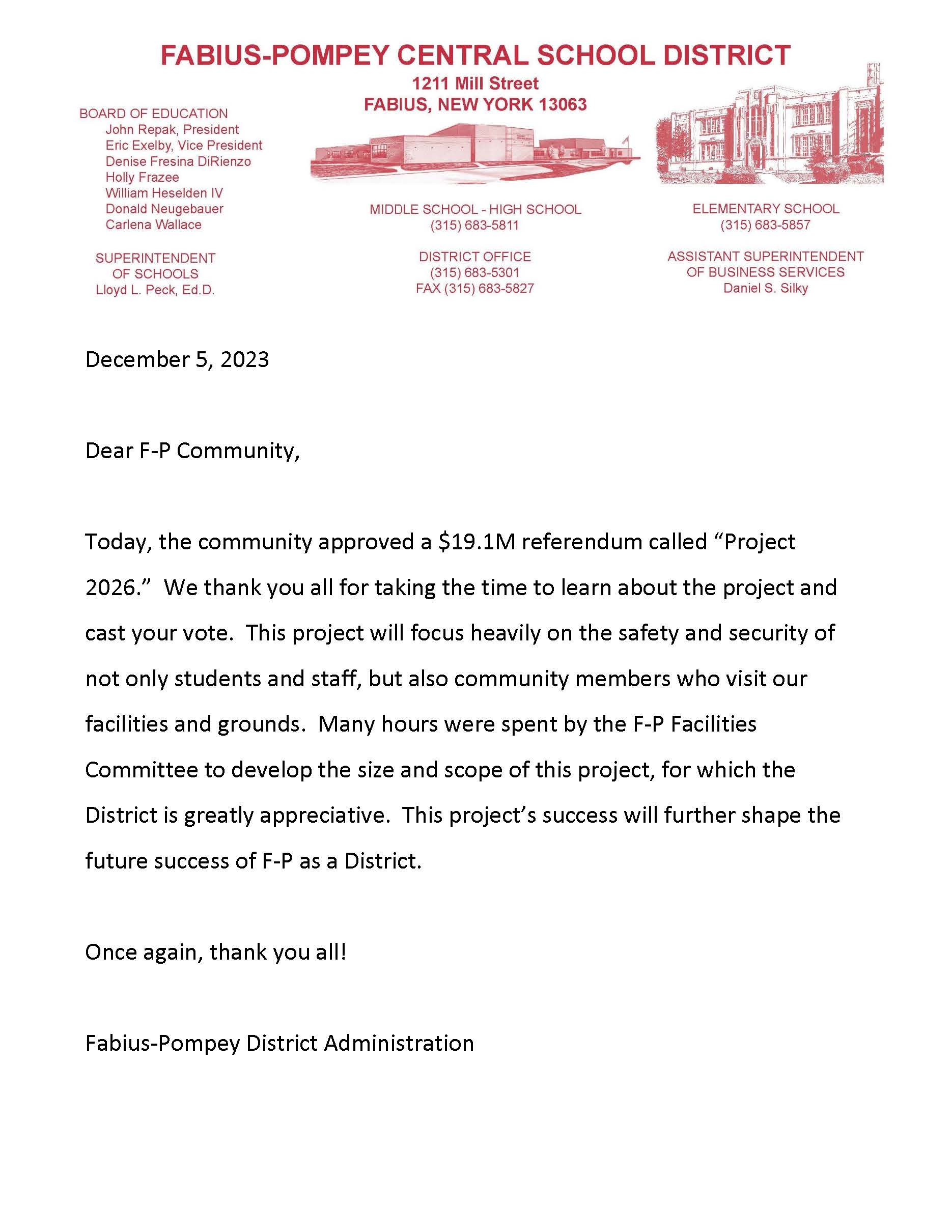 Capital Project Vote Project 2026 Fabius Pompey School District